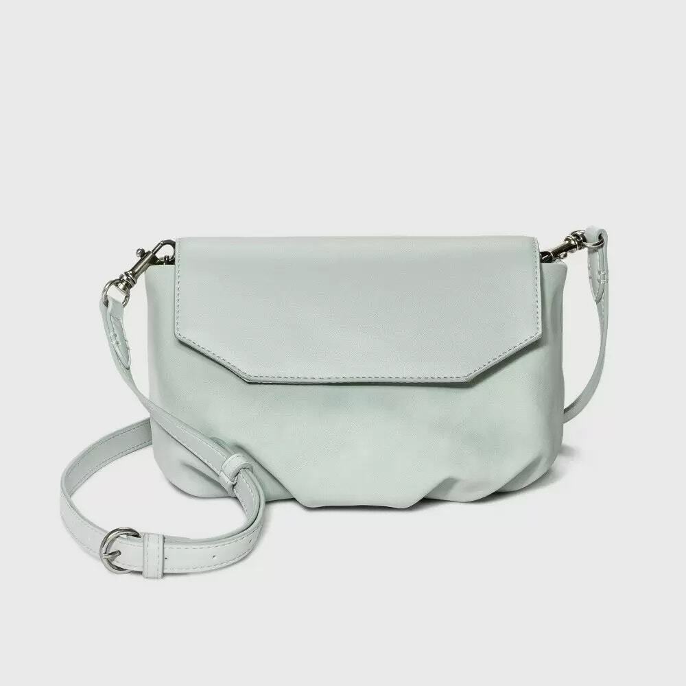 Pleated Crossbody Bag Universal Thread Green Snap Closure Faux‎ Leather Magnetic